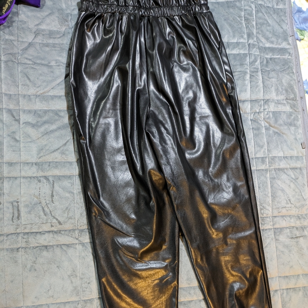 Faux leather stretch joggers